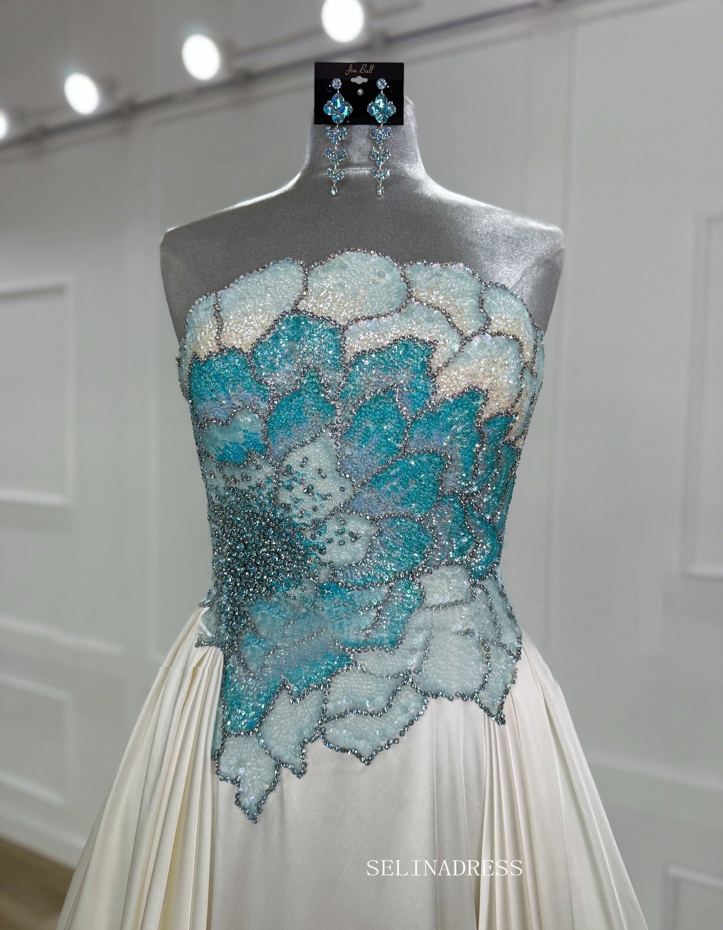 Chic A-line Strapless Gorgeous Blue Long Prom Dresses Evening Dresses TKL800|Selinadress