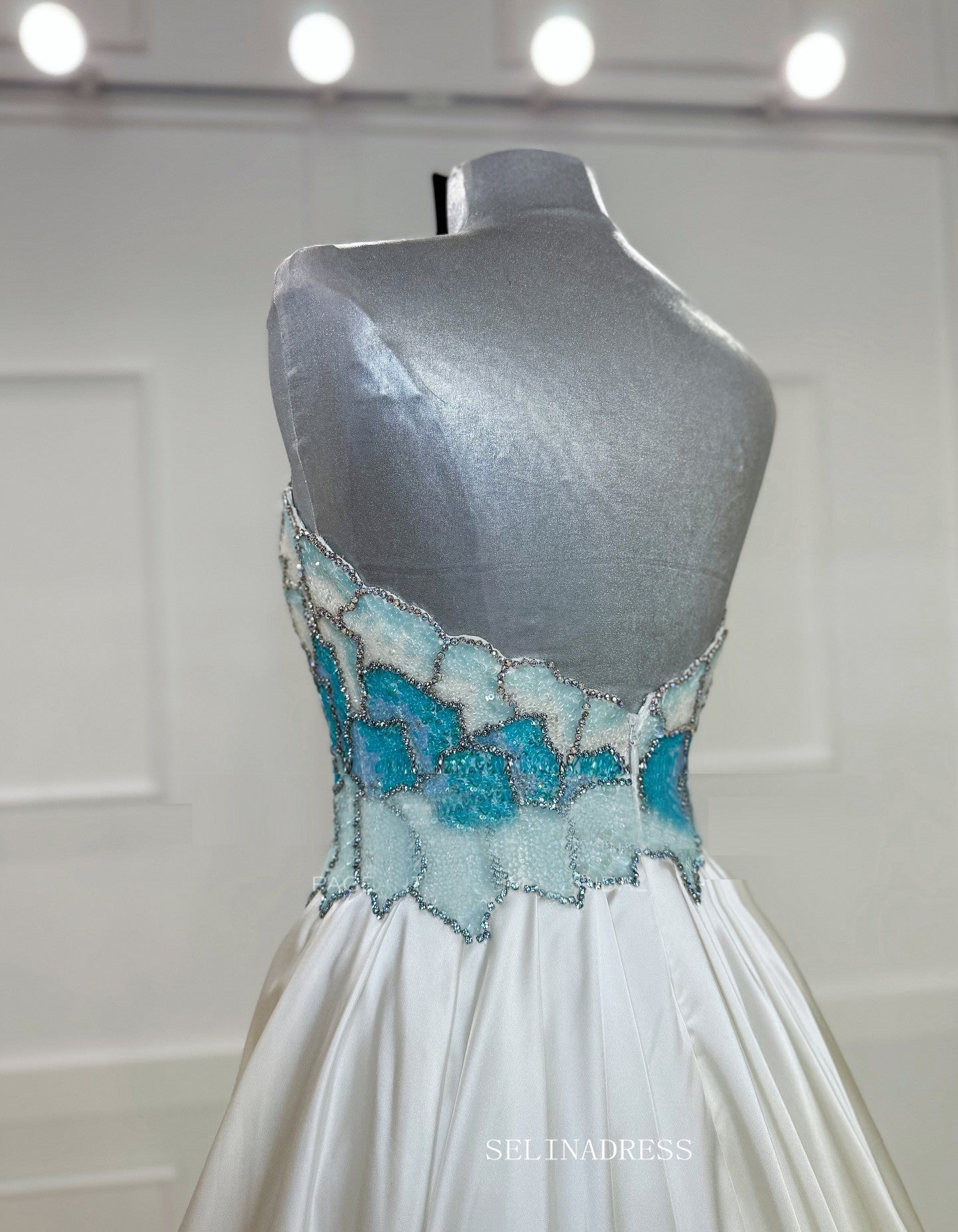 Chic A-line Strapless Gorgeous Blue Long Prom Dresses Evening Dresses TKL800|Selinadress