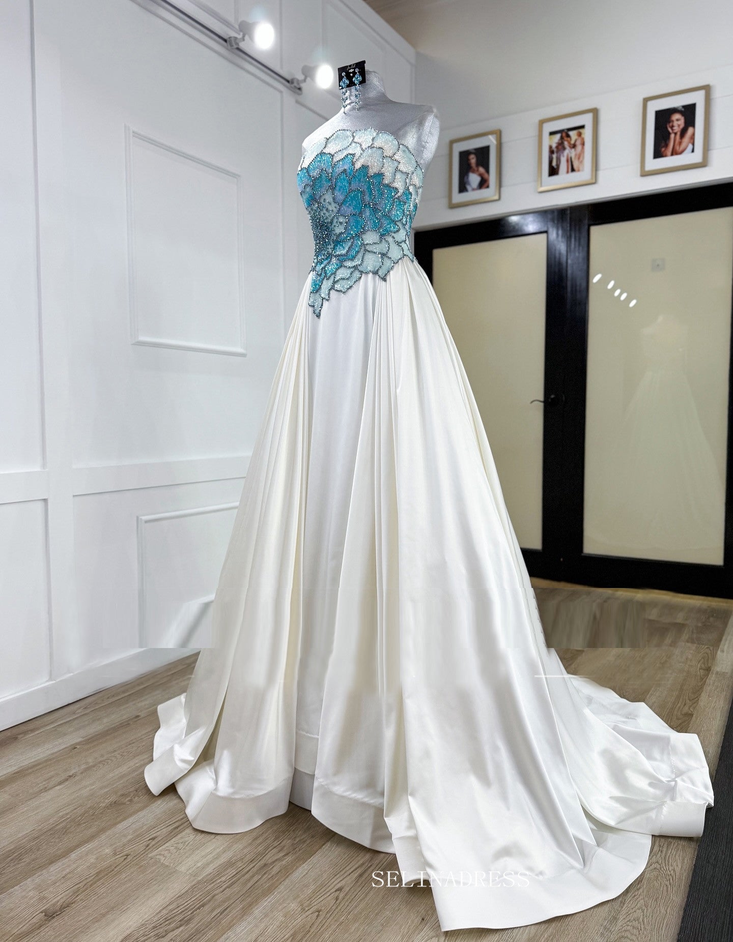 Chic A-line Strapless Gorgeous Blue Long Prom Dresses Evening Dresses TKL800|Selinadress