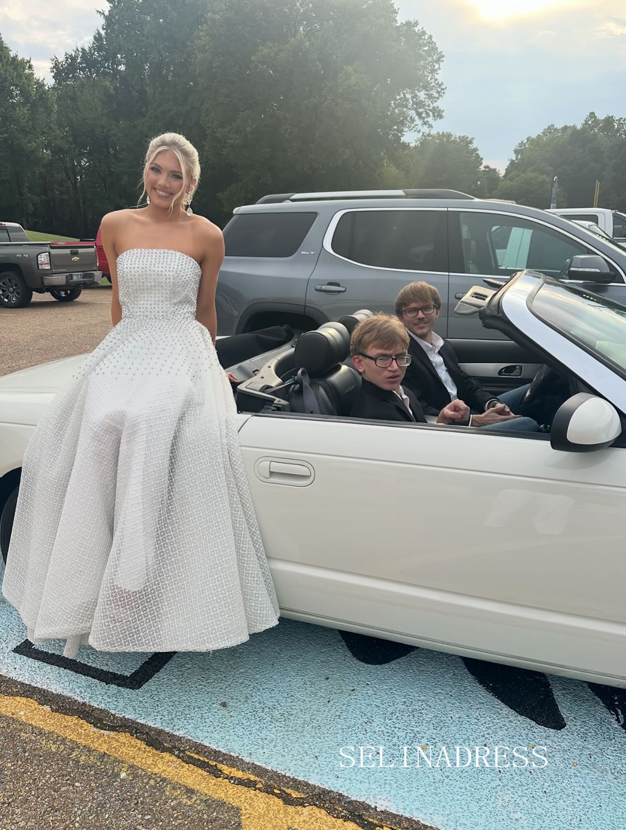 Chic A-line Strapless Gorgeous Ivory Beaded Long Prom Dresses Evening SELINADRESS Chic A-line Strapless Gorgeous Ivory Beaded Long Prom Dresses Evening SELINADRESS