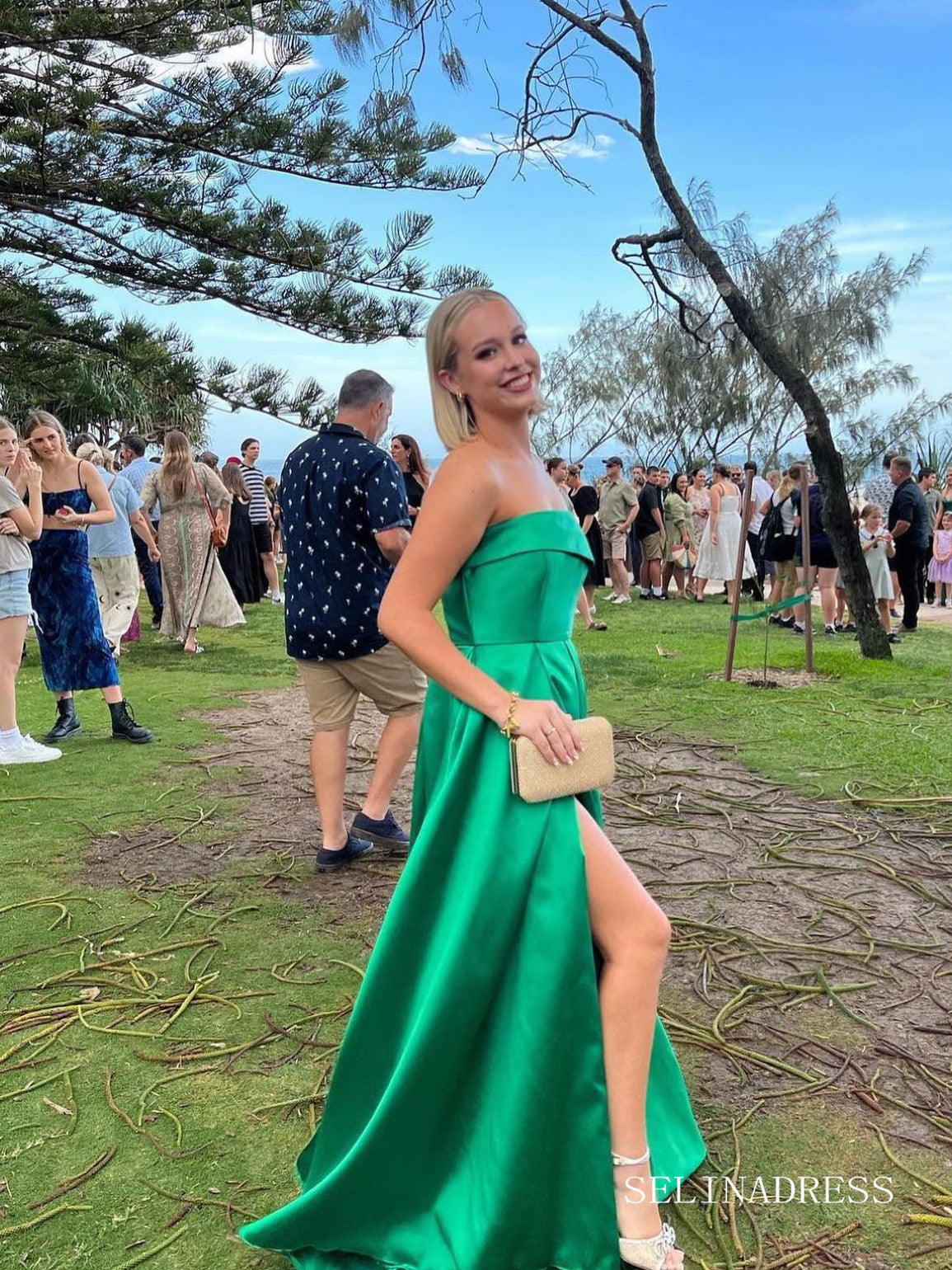 Chic A-line Strapless Hunter Green Long Prom Dresses Elegant Simple Ev SELINADRESS Chic A-line Strapless Hunter Green Long Prom Dresses Elegant Simple Ev SELINADRESS