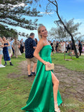 Chic A-line Strapless Hunter Green Long Prom Dresses Elegant Simple Evening Dress sew03583|Selinadress
