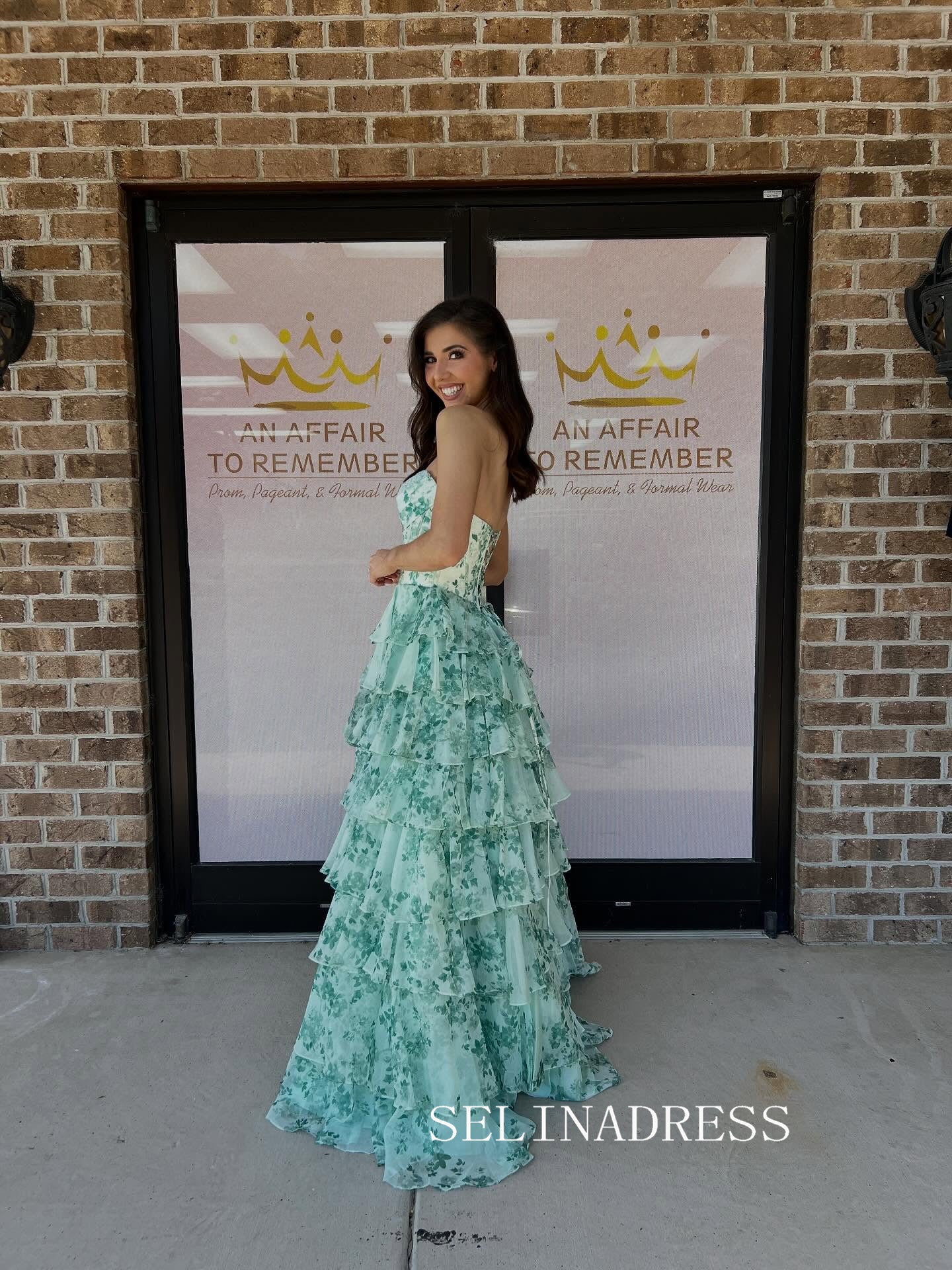 Chic A-line Strapless Print Floral Long Prom Dresses Elegant Long Formal Gowns SEA021|Selinadress