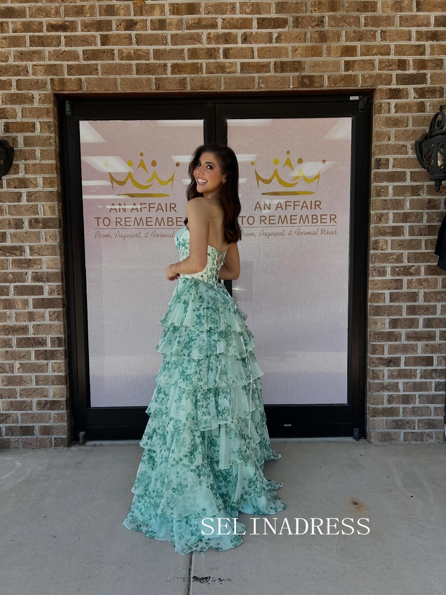 Chic A-line Strapless Print Floral Long Prom Dresses Elegant Long Formal Gowns SEA021|Selinadress