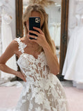 Chic A-line Straps White Country Wedding Dress Rustic Appliques Bridal Dresses lpk124|Selinadress