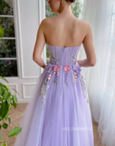 Chic A-line Sweetheart Lavender Long Prom Dress Elegant Floral Evening Gown #OPW030|Selinadress