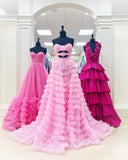 Chic A-line Sweetheart Long Prom Dresses Ruffles Elegant Lavender Evening Dress sew0315