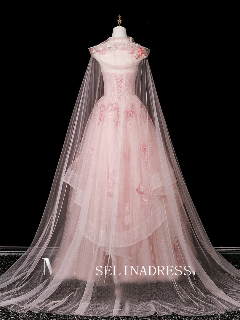 Chic A-line Sweetheart Pink Prom Dresses With Beaded Flower Evening Dress CRN074|Selinadress