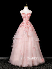 Chic A-line Sweetheart Pink Prom Dresses With Beaded Flower Evening Dress CRN074|Selinadress