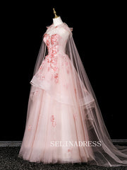 Chic A-line Sweetheart Pink Prom Dresses With Beaded Flower Evening Dress CRN074|Selinadress