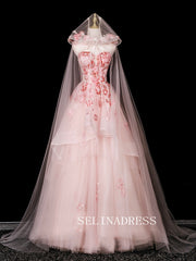 Chic A-line Sweetheart Pink Prom Dresses With Beaded Flower Evening Dress CRN074|Selinadress