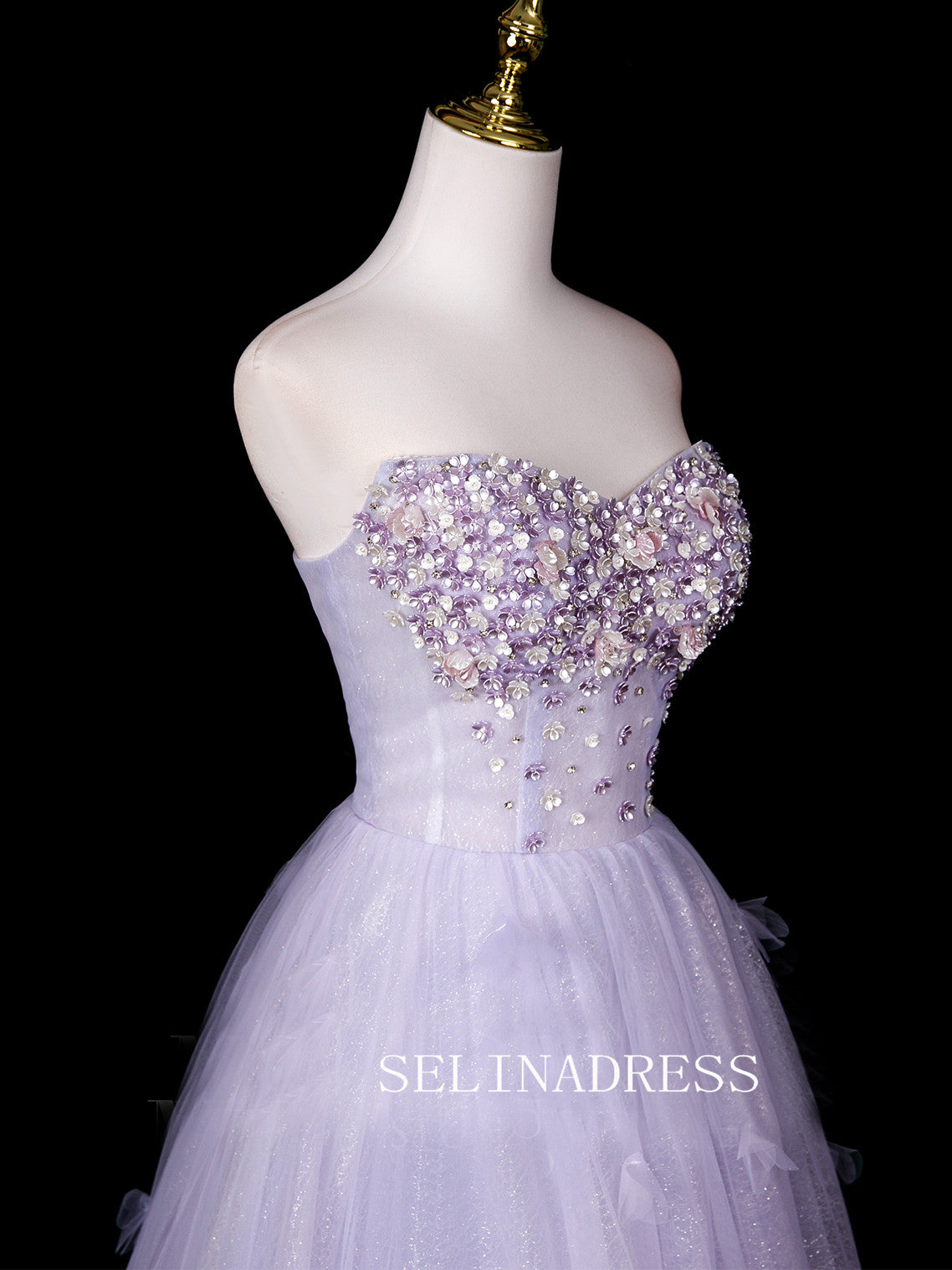 Chic A-line Sweetheart Prom Dresses WIth Flower Decorations Evening Dress CRN071|Selinadress