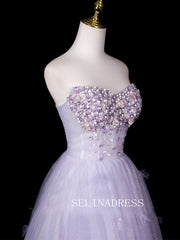 Chic A-line Sweetheart Prom Dresses WIth Flower Decorations Evening Dress CRN071|Selinadress