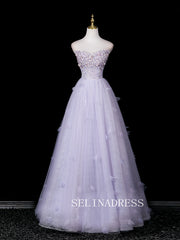 Chic A-line Sweetheart Prom Dresses WIth Flower Decorations Evening Dress CRN071|Selinadress