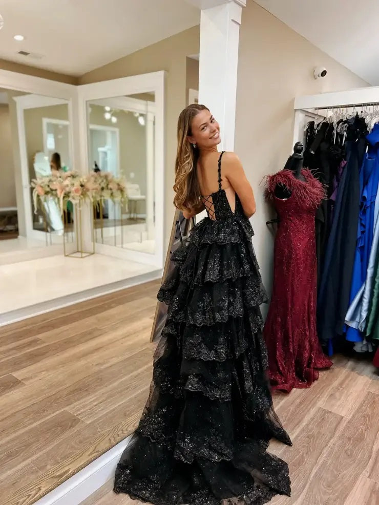 Chic Elegant A-line Lace Sequins Long Prom Dresses Gorgeous Regency Ev SELINADRESS Chic Elegant A-line Lace Sequins Long Prom Dresses Gorgeous Regency Ev SELINADRESS