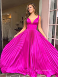 Chic Elegant A-line Long Prom Dresses Ruffles Fuchsia Evening Dress sew0311|Selinadress
