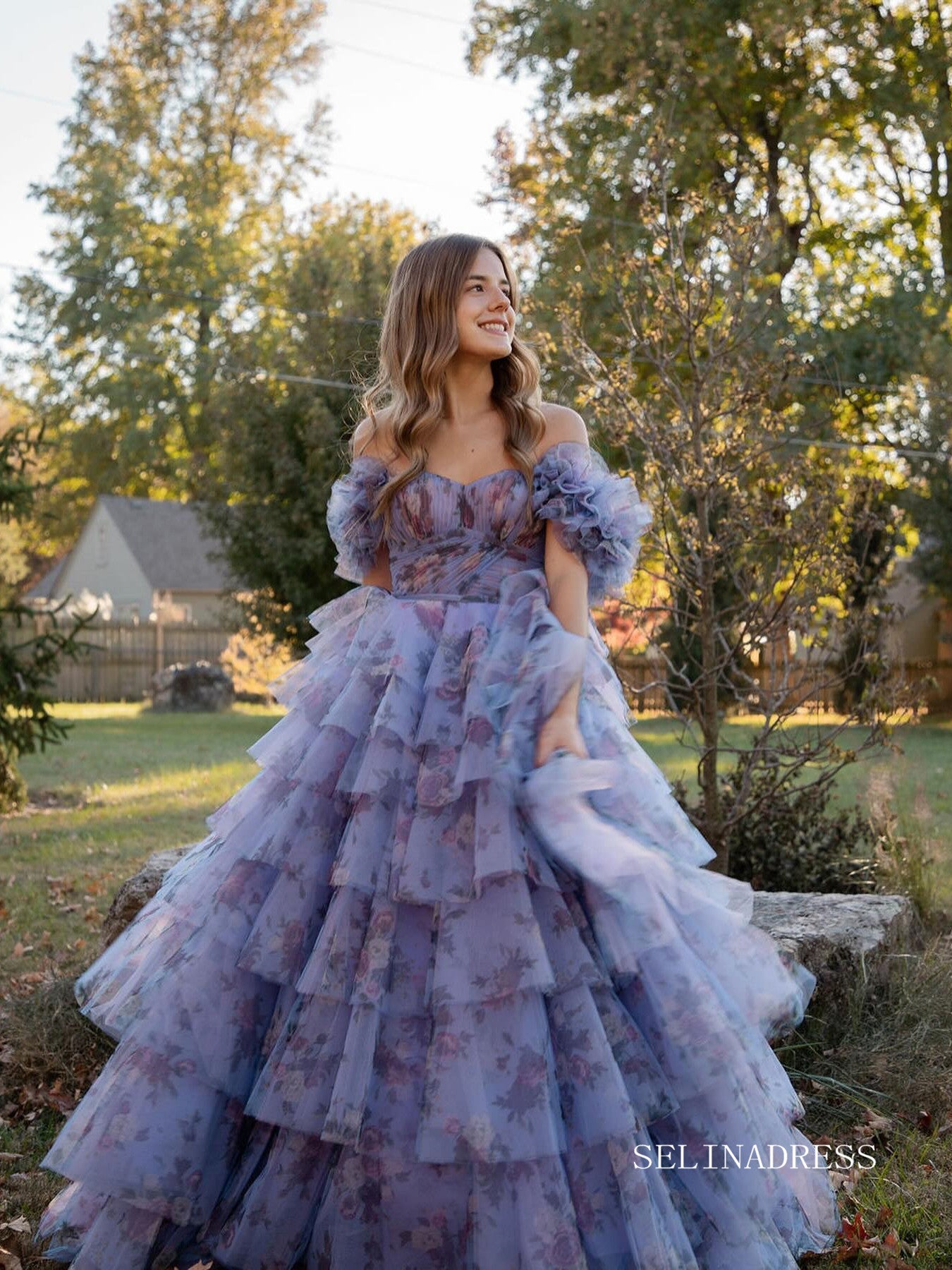 Chic Elegant A-line Off-the-shoulder Beautiful Long Prom Dresses Laven SELINADRESS Chic Elegant A-line Off-the-shoulder Beautiful Long Prom Dresses Laven SELINADRESS