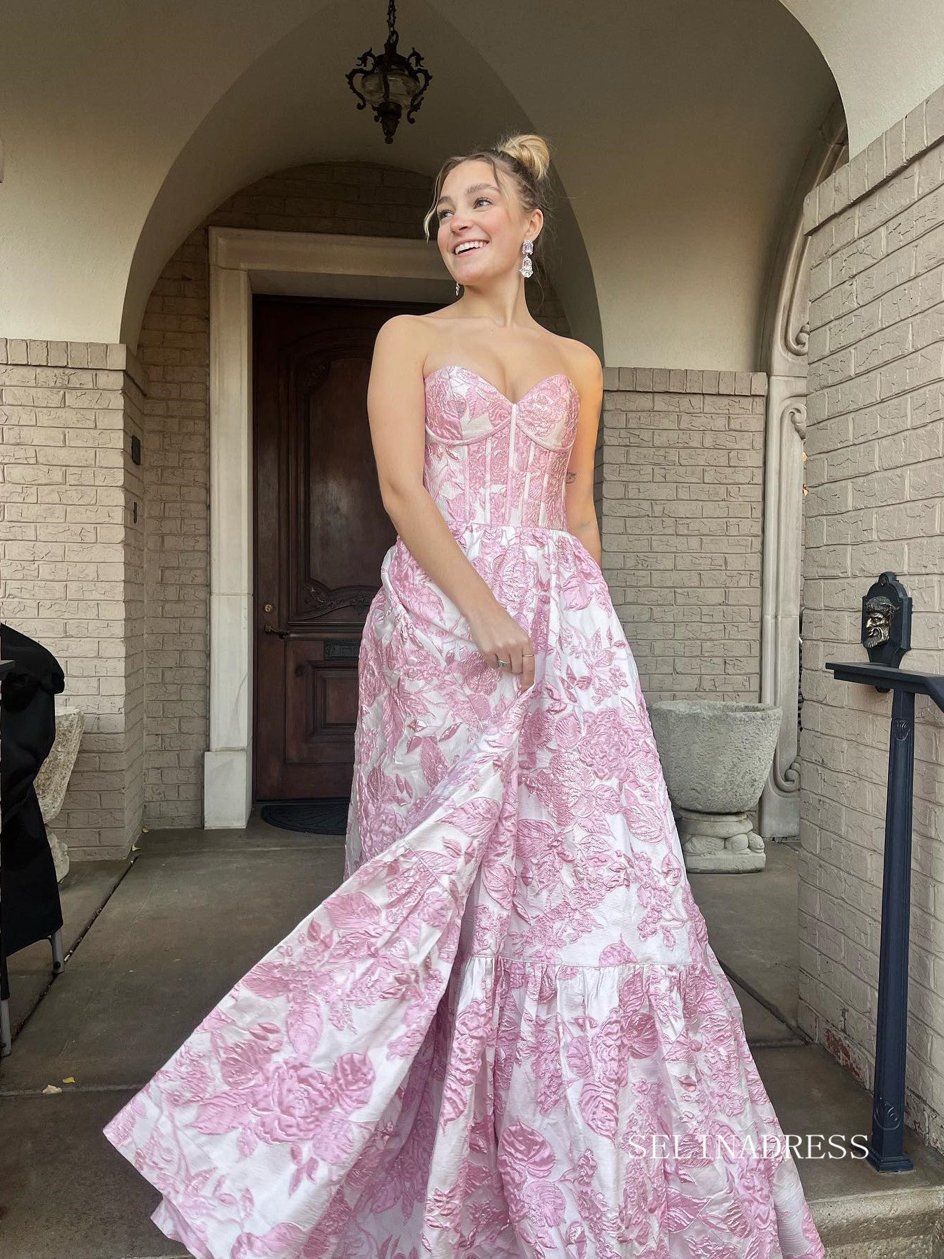 Chic Elegant A-line Sweetheart Beautiful 3D Print Flower Long Prom Dre SELINADRESS Chic Elegant A-line Sweetheart Beautiful 3D Print Flower Long Prom Dre SELINADRESS