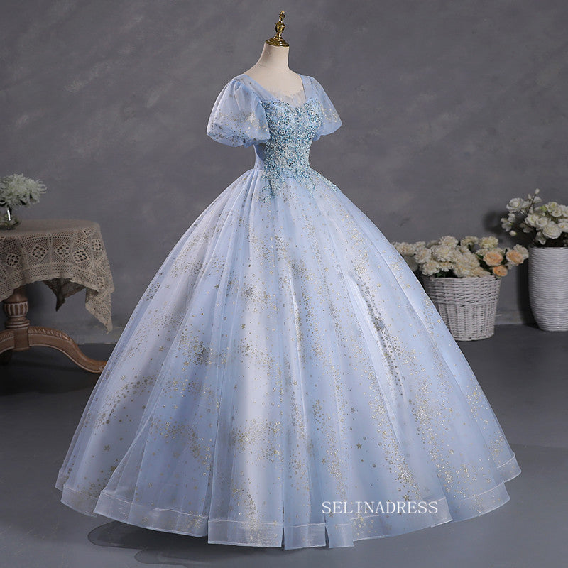 Chic Elegant Ball Gown Straps Long Prom Dress Puff Sleeve Beautiful Long Formal Dress Evening Dress #kop123 Chic Elegant Ball Gown Straps Long Prom Dress Puff Sleeve Beautiful Long Formal Dress Evening Dress #kop123