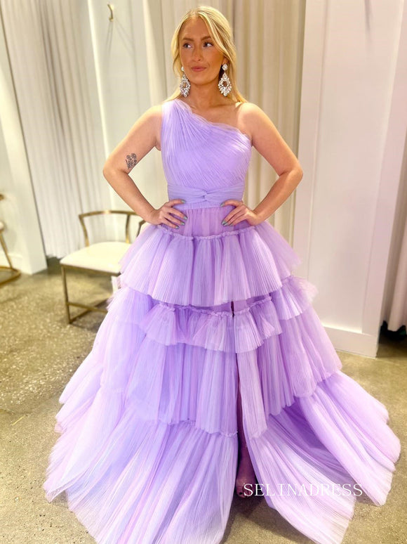Chic Elegant Lilac Long Prom Dresses Gorgeous Frill Layered Gown Evening Dress lpk140|Selinadress