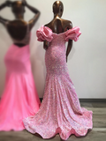 Chic Elegant Mermaid Long Prom Dresses Pink Gorgeous Cheap Sequins Evening Dress lpk143|Selinadress