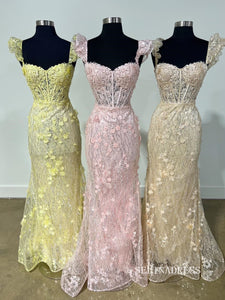 Chic Elegant Mermaid Long Prom Dresses Pink Lace Sequins Evening Dress lpk118|Selinadress