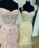 Chic Elegant Mermaid Long Prom Dresses Pink Lace Sequins Evening Dress lpk118|Selinadress