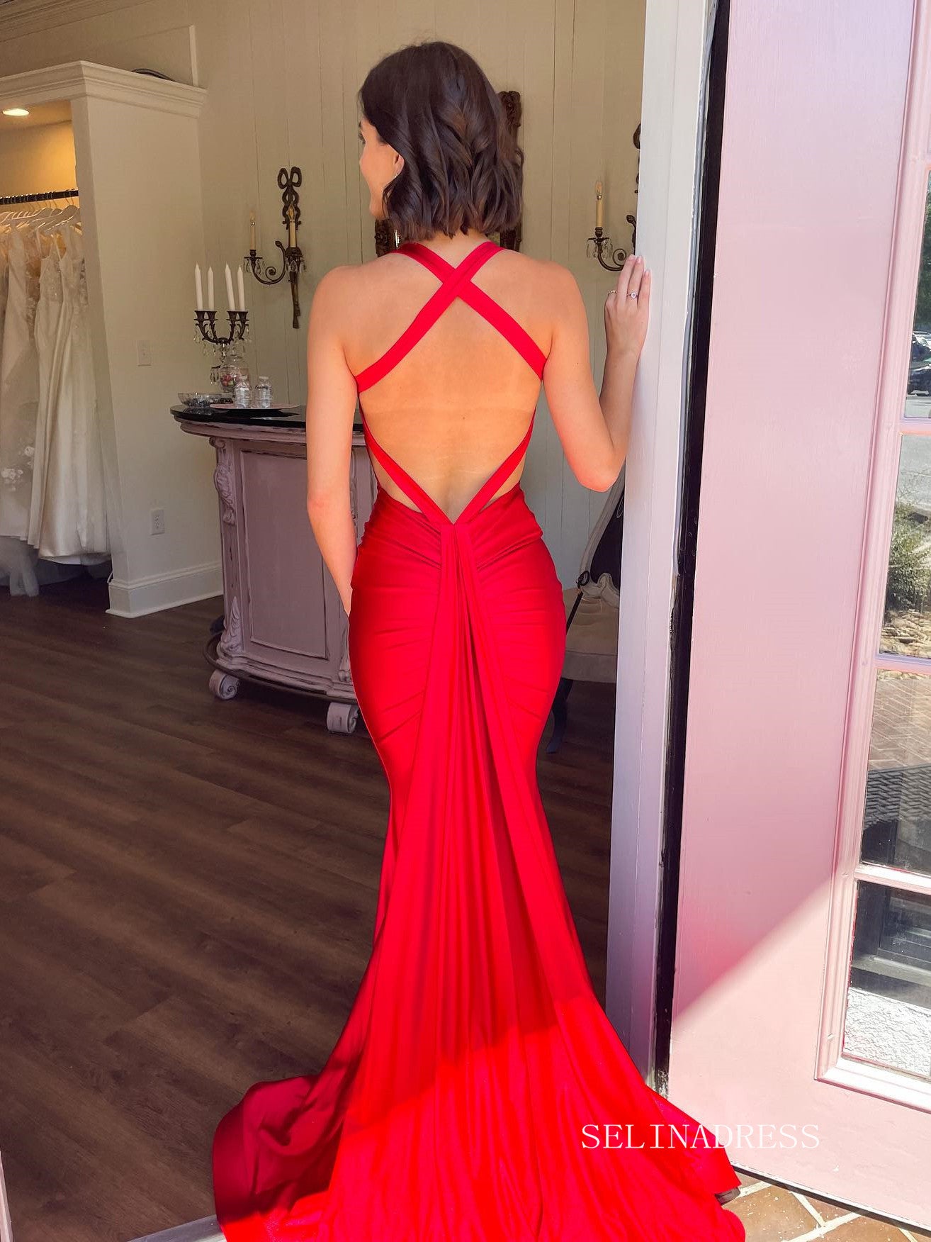 Chic Elegant Mermaid Long Prom Dresses Red Simple Evening Dress sew031 SELINADRESS Chic Elegant Mermaid Long Prom Dresses Red Simple Evening Dress sew031 SELINADRESS