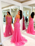Chic Elegant Mermaid Straps Long Prom Dresses Lace Applique Evening Gown lpk117