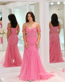 Chic Elegant Mermaid Straps Long Prom Dresses Lace Applique Evening Gown lpk117