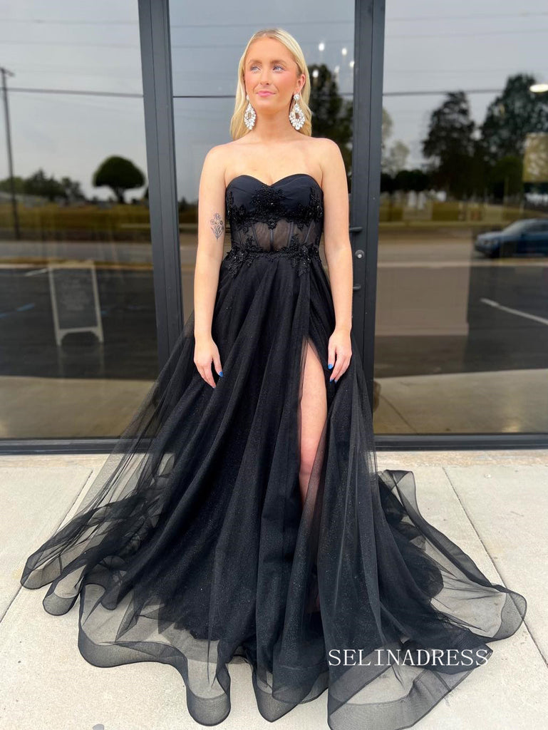 Chic Elegant Sweetheart Long Prom Dresses Black Tulle Evening Gown lpk –  SELINADRESS