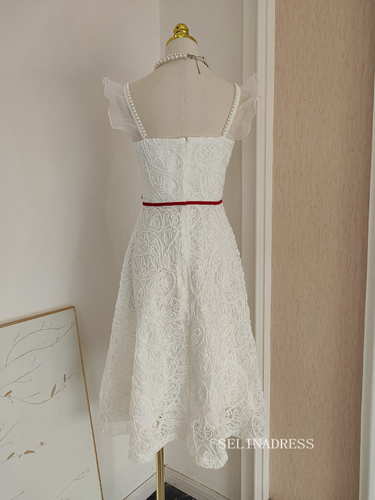Chic French Lace Flower Short Prom Dress Beautiful White Homecoming El SELINADRESS Chic French Lace Flower Short Prom Dress Beautiful White Homecoming El SELINADRESS