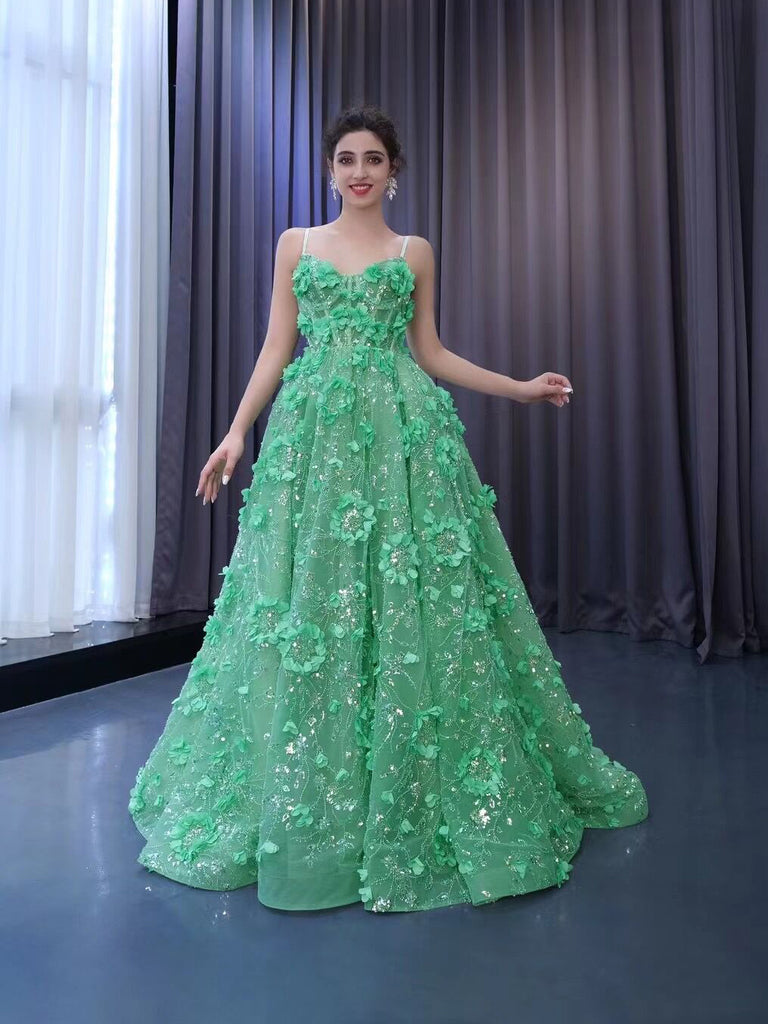 Chic Gorgeous Green Ball Gown Formal Gown Beaded Prom Dress Elegant 3D   SELINADRESS
