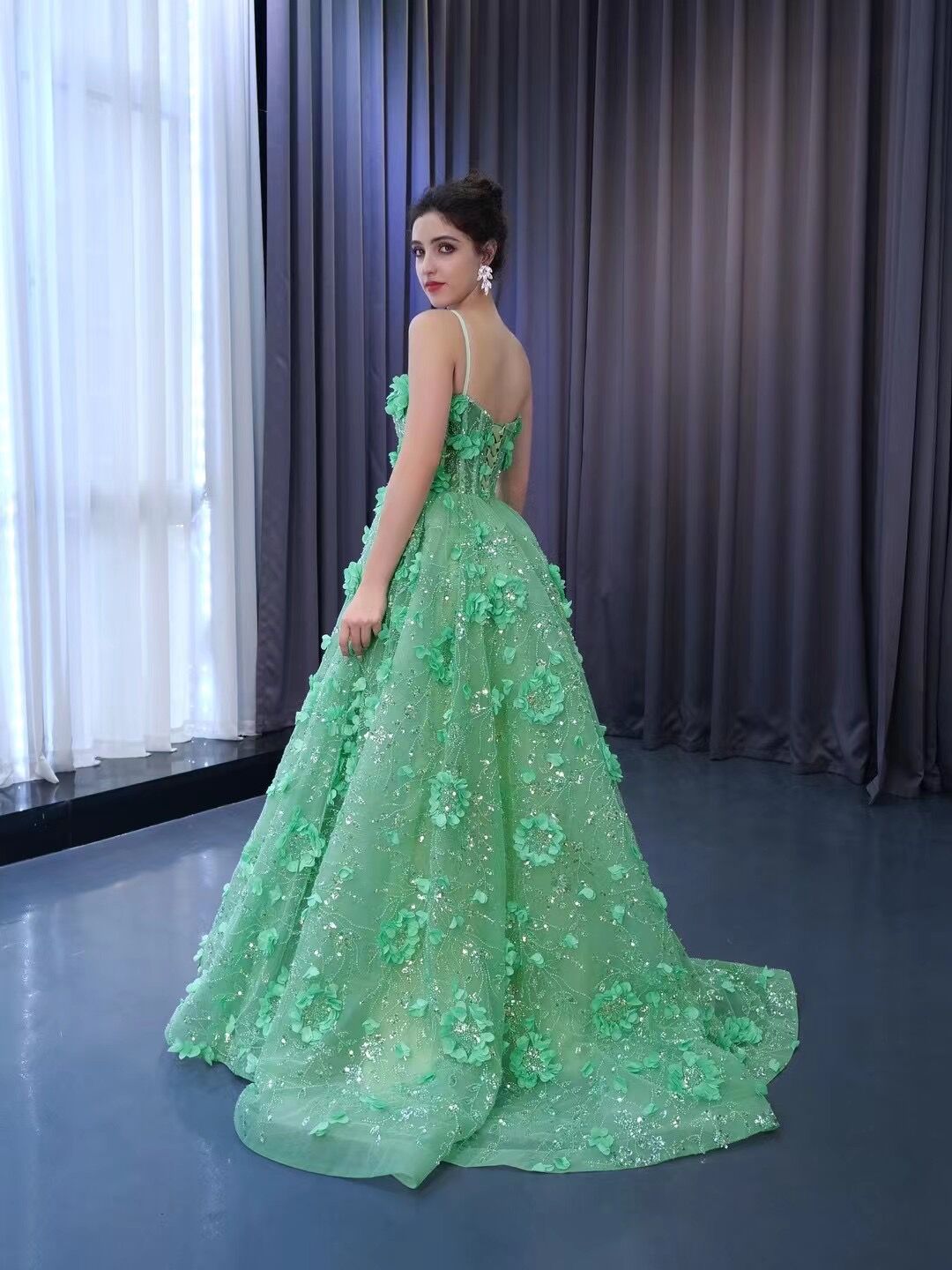 Chic Gorgeous Green Ball Gown Formal Gown Beaded Prom Dress Elegant 3D Floral Evening Dress #RSM231067 Chic Gorgeous Green Ball Gown Formal Gown Beaded Prom Dress Elegant 3D Floral Evening Dress #RSM231067