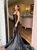 Chic Gorgeous Mermaid Spaghetti Straps Long Prom Dresses Black Evening Dresses sew0319|Selinadress