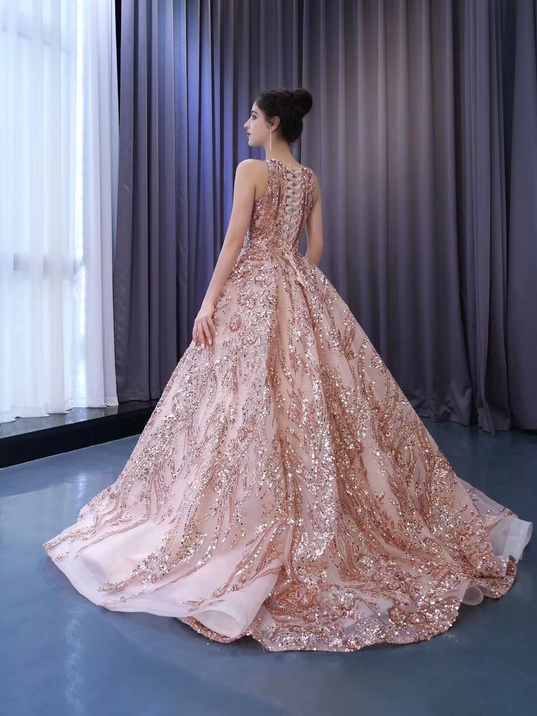 Chic Gorgeous Pink Ball Gown Formal Gown Shiny Long Prom Dress Elegant SELINADRESS Chic Gorgeous Pink Ball Gown Formal Gown Shiny Long Prom Dress Elegant SELINADRESS
