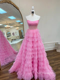 Chic Gorgeous Strapless Glitter Long Prom Dresses Pink Ball Gown Evening Dresses sew0320|Selinadress
