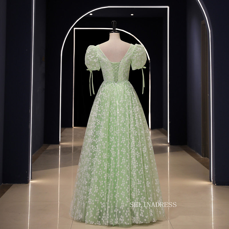 Chic Green Ball Gown Prom Dress Puff Sleeve Elegant Princess Dress Eve SELINADRESS Chic Green Ball Gown Prom Dress Puff Sleeve Elegant Princess Dress Eve SELINADRESS