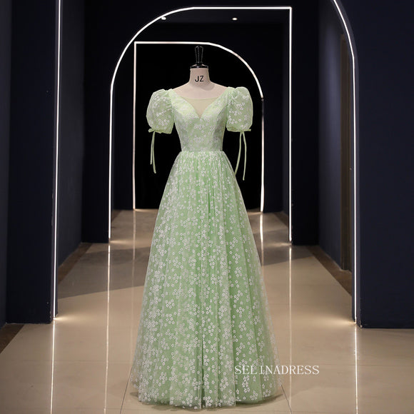 Chic Green Ball Gown Prom Dress Puff Sleeve Elegant Princess Dress Evening Dress #kop121|Selinadress