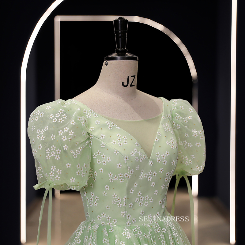 Chic Green Ball Gown Prom Dress Puff Sleeve Elegant Princess Dress Eve SELINADRESS Chic Green Ball Gown Prom Dress Puff Sleeve Elegant Princess Dress Eve SELINADRESS