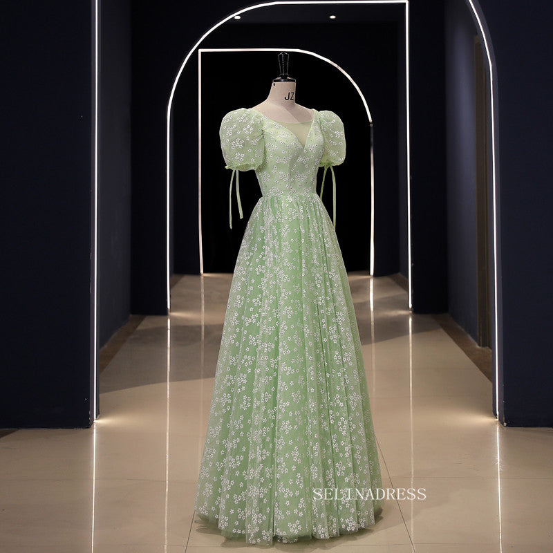 Chic Green Ball Gown Prom Dress Puff Sleeve Elegant Princess Dress Evening Dress #kop121 Chic Green Ball Gown Prom Dress Puff Sleeve Elegant Princess Dress Evening Dress #kop121