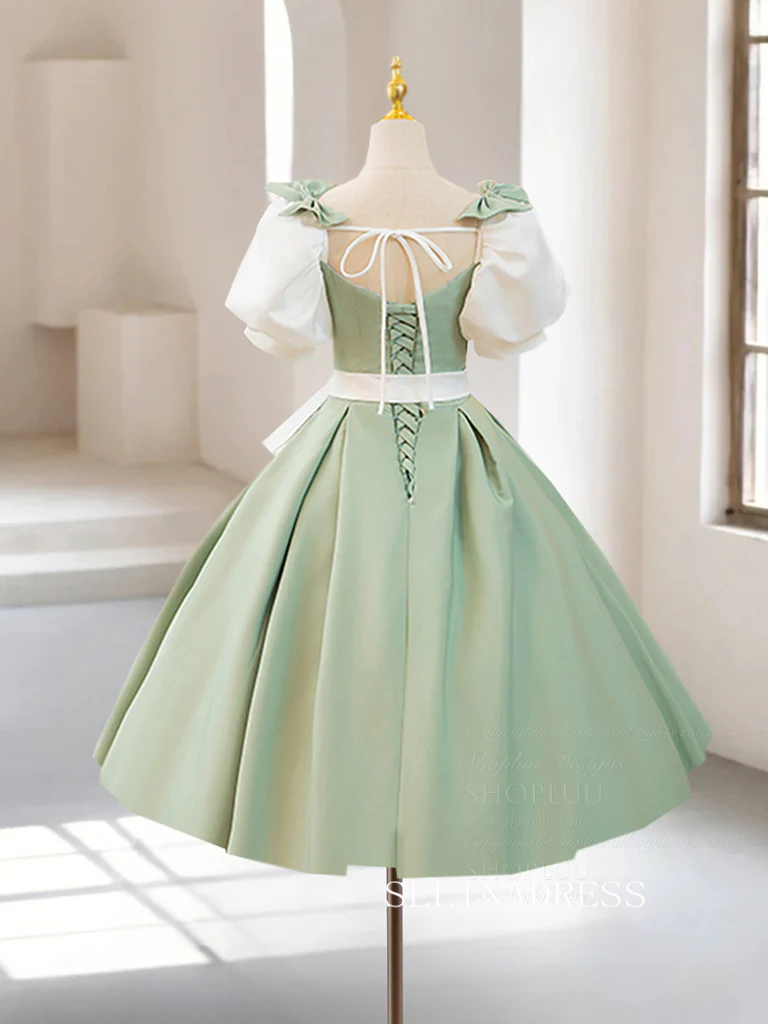 green satin homecoming dress Dark Strapless Pleats Mini Sleeveless back lace Short Green Homecoming Dress with