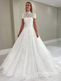 Chic High Neck White Vintage Wedding Dress Rustic Lace Bridal Dresses lpk127|Selinadress