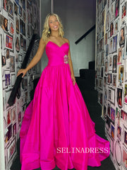 Chic Hot Pink Strapless Prom Dresses Elegant Long Formal Gowns SEA014|Selinadress