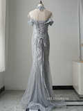 Chic Mermaid Beaded Long Prom Dress Elegant Silver Evening Dress #KOP002|Selinadress