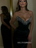 Chic Mermaid Black Long Prom Dresses Elegant High Split Evening Formal Gowns SEW0174|Selinadress