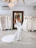 Chic Mermaid Deep V neck White Wedding Dress Rustic Bridal Dresses lpk125|Selinadress