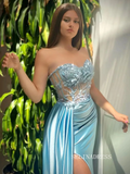 Chic Mermaid Light Sky Blue Long Prom Dresses Elegant Evening Dress sew0217|Selinadress