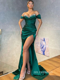 Chic Mermaid Off-the-shoulder Hunter Long Prom Dresses High Split Evening Dress sew0308|Selinadress