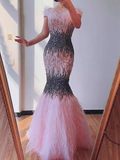Chic Mermaid Off-the-shoulder Silver Beaded Long Prom Dresses Elegant Evening Dress sew03373|Selinadress